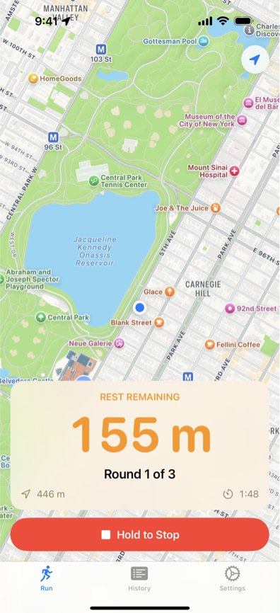 Rest Remaining 155 m in orange