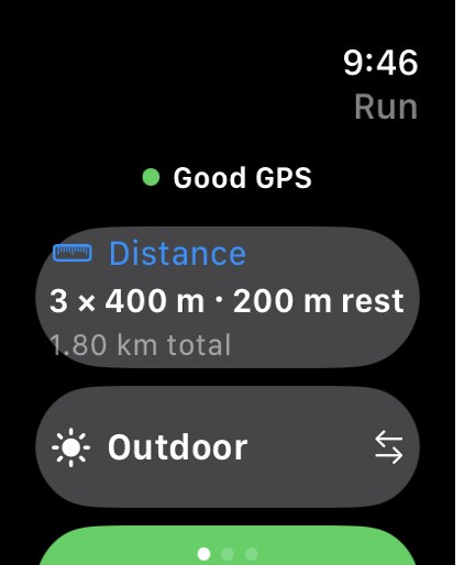 Ready screen: Good GPS, 3 × 400 m with 200 m rest, Outdoor